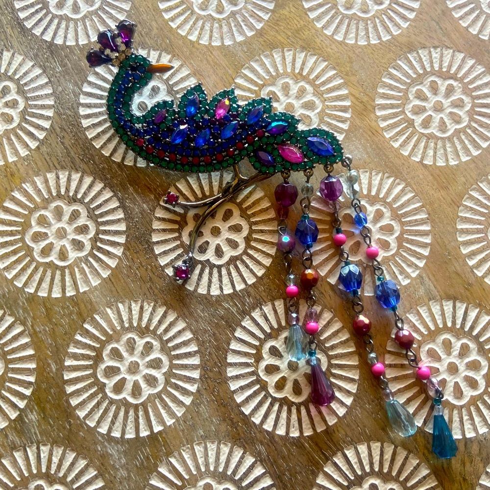 Large Avon Teal, Royal Blue, Pink, and Purple Rhinestone brooch